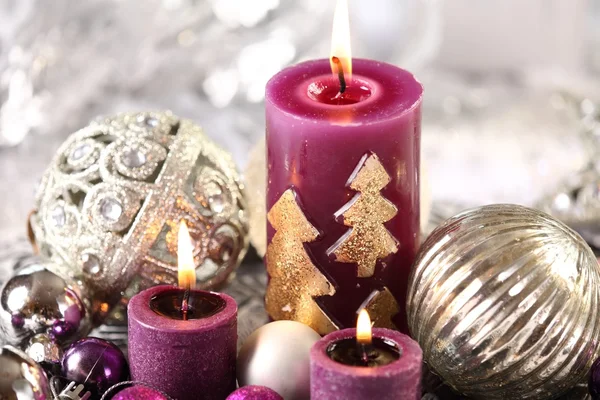 Silver and purple Christmas decorations. — Stock Photo, Image