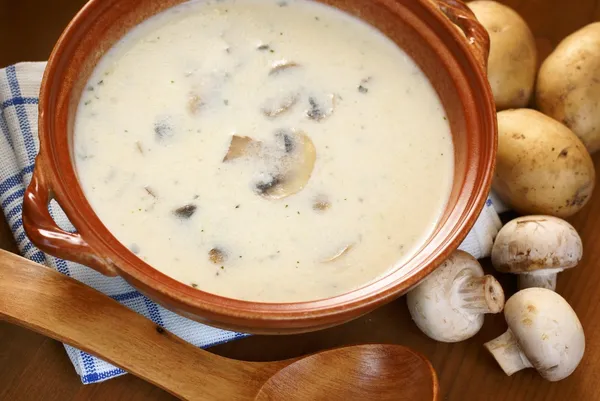 Bowl with creamy mushroom soup — Stock Photo, Image