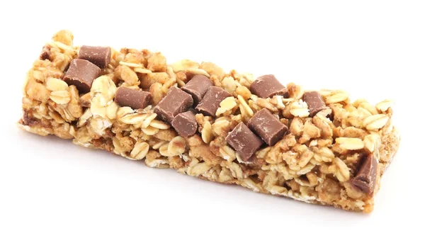 Barra de granola con chocolate sobre fondo blanco — Foto de Stock