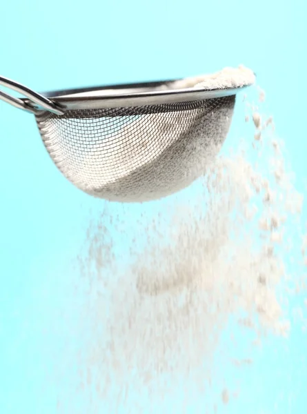 Close-up of sieve and powdered sugar. — Stock Photo, Image