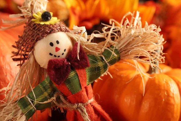 Scarecrow on colorful autumn background — Stock Photo, Image