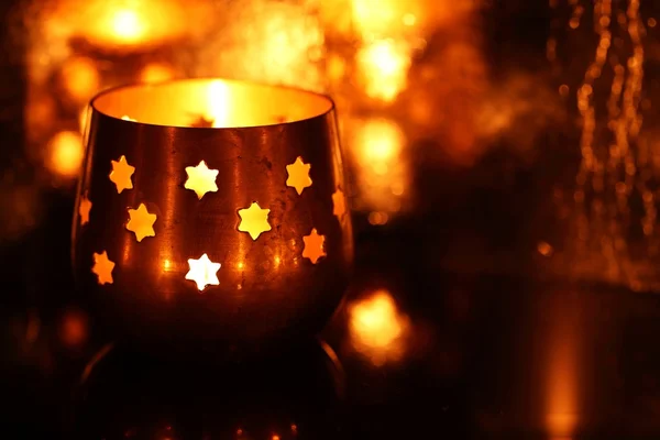 Close-up of candlestick with stars. — Stock Photo, Image