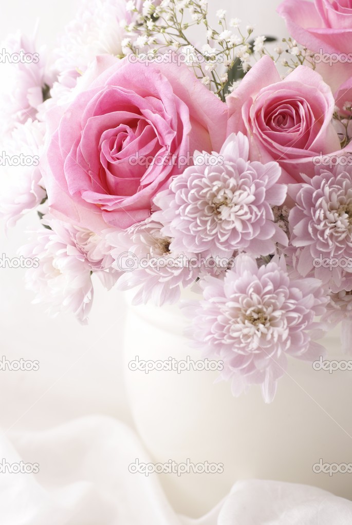 Pink and white flowers in a vase