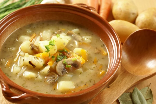 Bowl with potato soup — Stock Photo, Image
