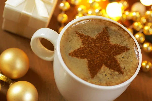 Cup of coffee with cinnamone star — Stock Photo, Image