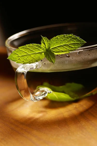 Mint tea and fresh mint leaves. — Stock Photo, Image