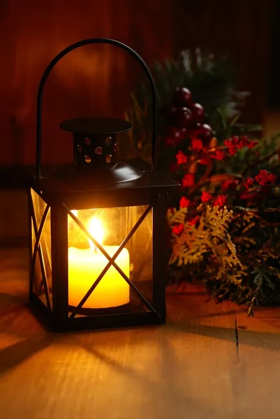 Close-up of lantern with candle — Stock Photo, Image