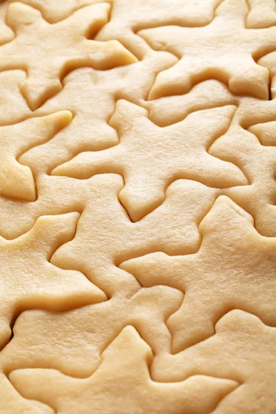 Pastry for Christmas cookies and snowflake shapes. — Stock Photo, Image