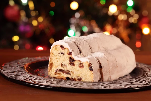 Christmas stollen on a plate — Stock Photo, Image