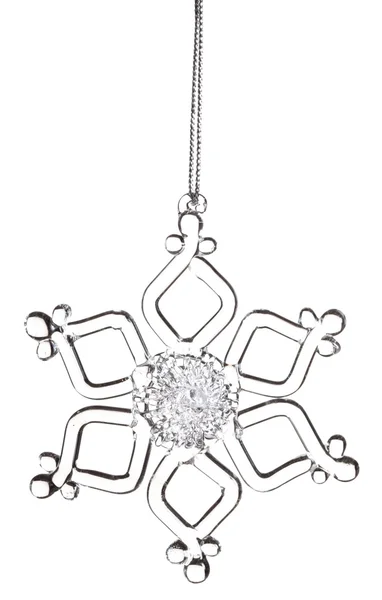 Snowflake hanging on white background — Stock Photo, Image