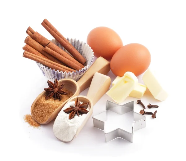 Ingredients for Christmas baking on white background. — Stock Photo, Image