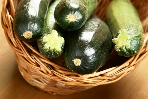 Detail of basketful of zucchini — Stock Photo, Image