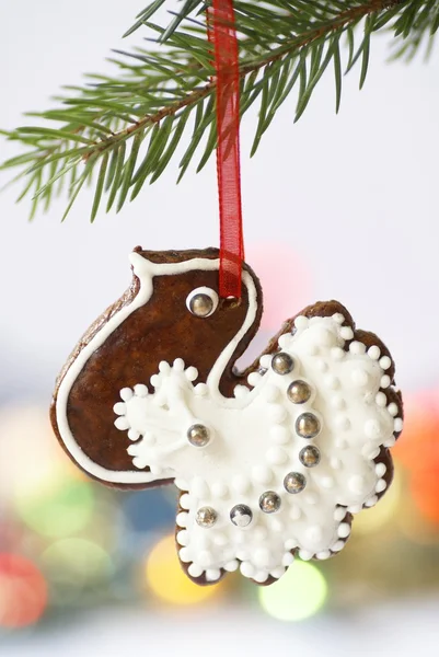 Christmas homemade gingerbread decoration on a tree — Stock Photo, Image