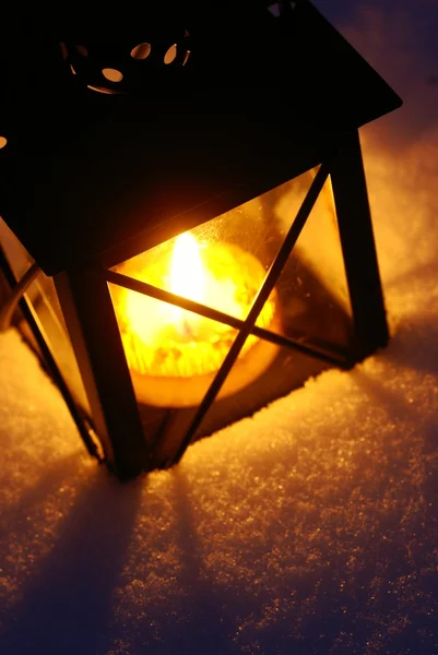 Detail of lantern on snow — Stock Photo, Image