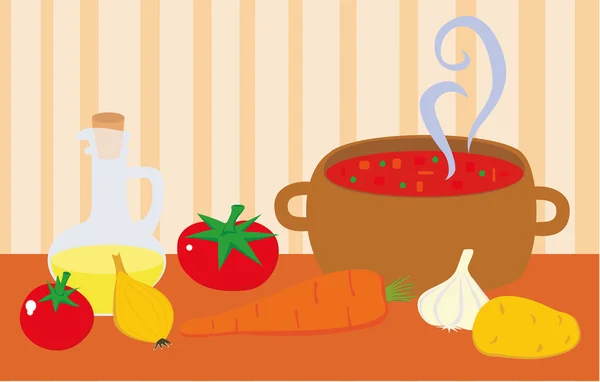 鍋と野菜のスープ — ストックベクタ