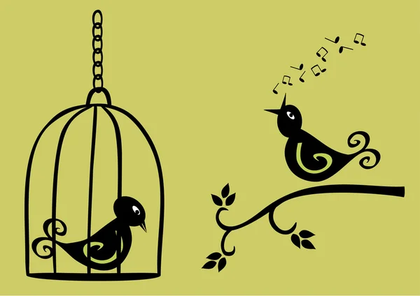 Singing bird and sad bird — Stock Vector