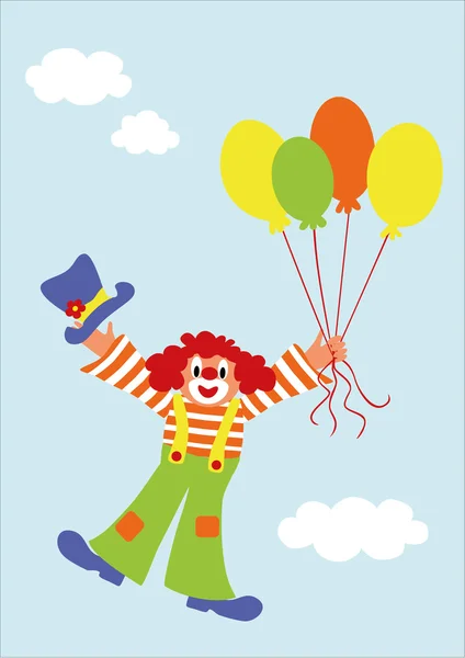 Payaso con globos volando — Vector de stock