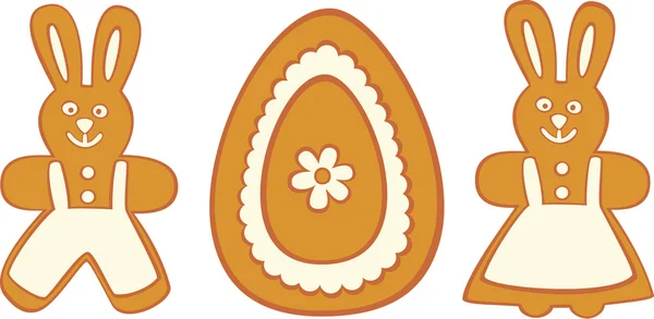 Huevo de Pascua y galleta de conejo — Vector de stock