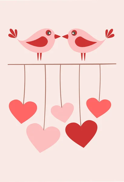 Birds in love and hearts — Stock Vector