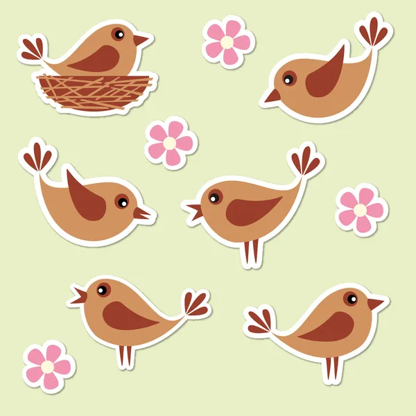 Набор векторных милых птиц — стоковый вектор