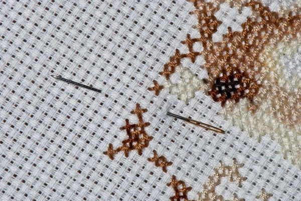 Cross-Stitch i igły — Zdjęcie stockowe