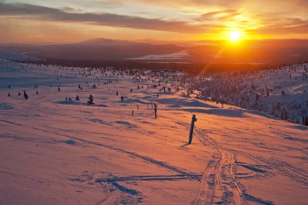 Puesta de sol en Laponia Fotos de stock libres de derechos