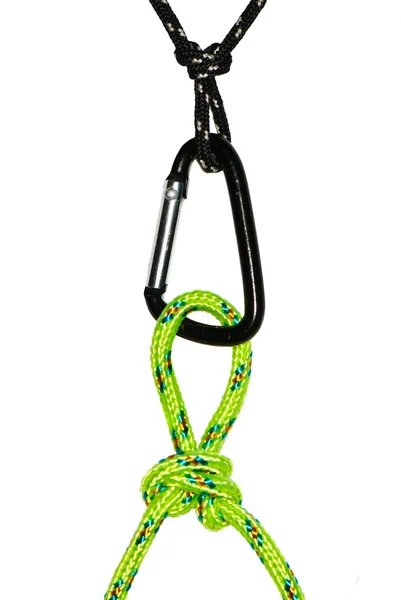 Two butterfly knots and carabiner — Stock Photo, Image