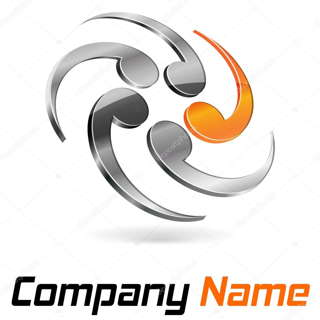 Logo 3d abstract chrome and orange for company and business name