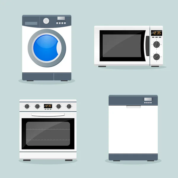 Home Appliances Set Flat Vector Illustration Design — Stock Vector
