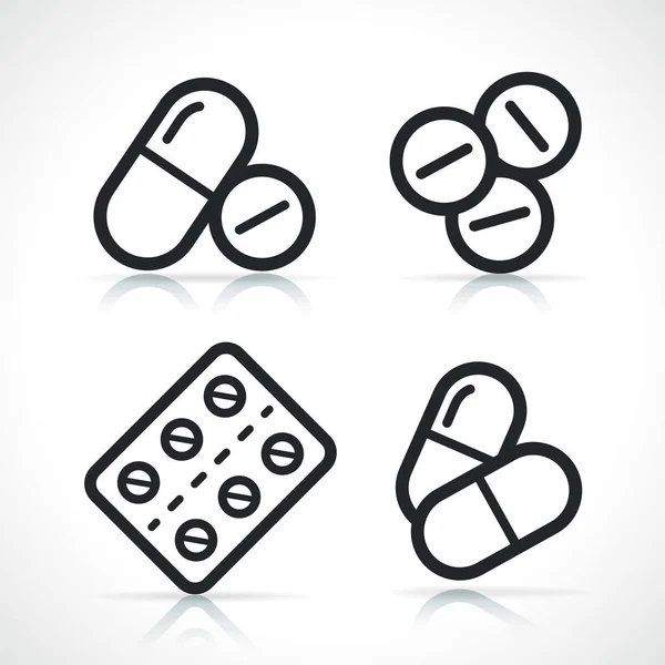 Pills Capsules Line Icons Isolated Illustrations — стоковый вектор