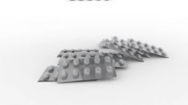 Su toplamış beyaz tablet haplar. Tıbbi hazırlıklar. Beyaz arka plan, eczane şablonu, haplar, kabarcıklar, ilaçlar, kabarcıklar beyaz arka plana düşüyor