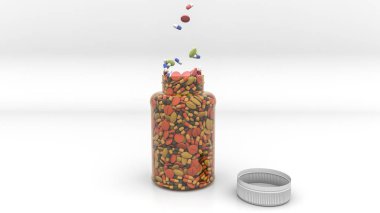 Haplar kavanoza düşer, çok renkli haplar kavanoza düşer, Üretim, İlaç, İlaç, Trafik, Eczane, Tıbbi, Renkli, Ağrı kesici, İş, İlaçlar, Antibiyotikler, Sağlıklı, Hastalıklı, Tıbbi Tedavi, Geçmiş