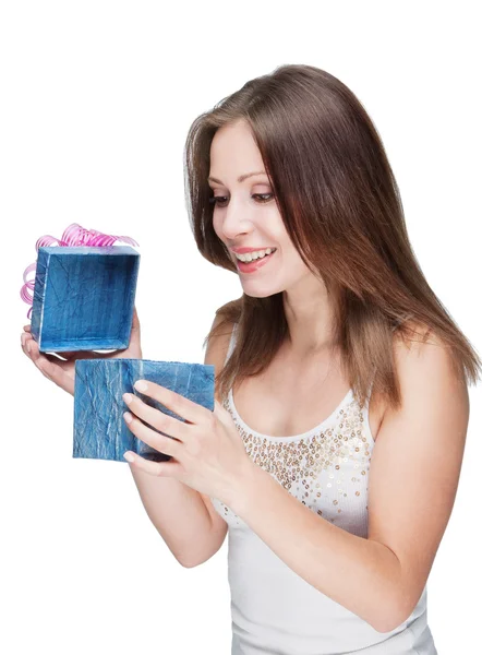 Woman with a present box — Stock Photo, Image