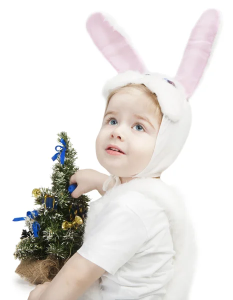 Nytt år unge i bunny kostym — Stockfoto