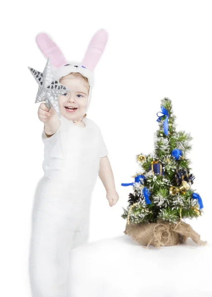 Nový rok kluk bunny kostýmu — Stock fotografie