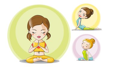 vektör spor tema karakterler yoga fitness kümesi