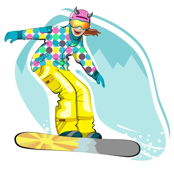 Szép boldog snowboardos — Stock Vector