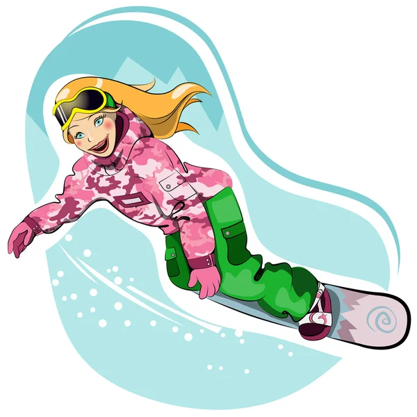 Lovely happy snowboarder — Stock Vector