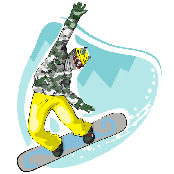 Ilustração vetorial de snowboarder cool jumping — Vetor de Stock