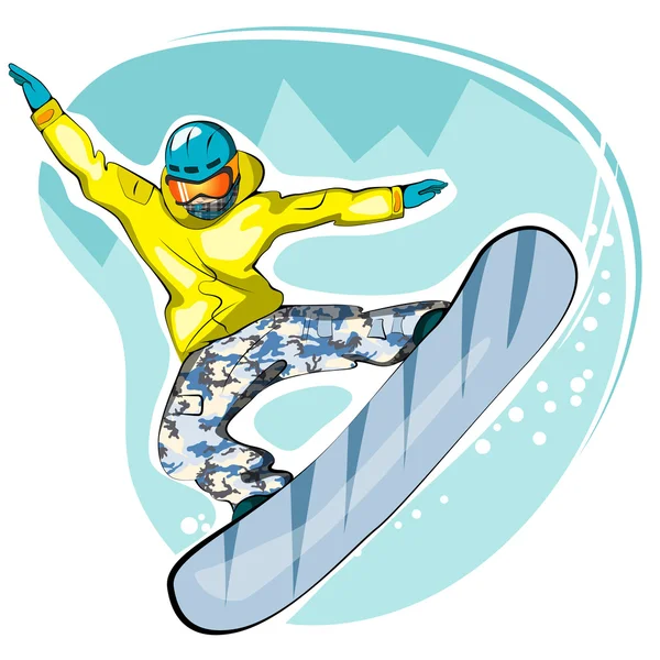 Ilustração vetorial de snowboarder cool jumping — Vetor de Stock