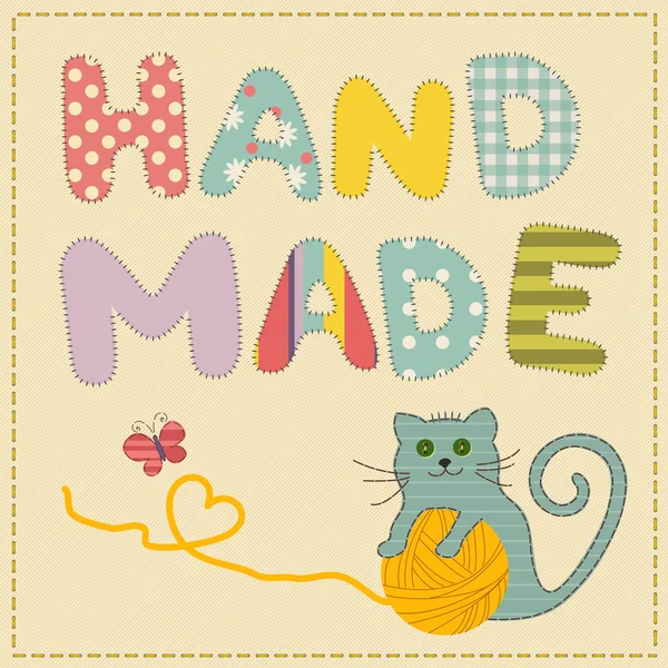 Applique kitten playing with a ball of thread vector illustration — Stock Illustration Applique kitten playing with a ball of thread vector illustration Royalty Free Stock Illustrations