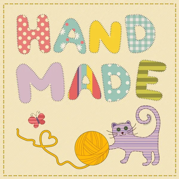 Applique kitten playing with a ball of thread vector illustration — Stock Illustration Applique kitten playing with a ball of thread vector illustration Stock Vector