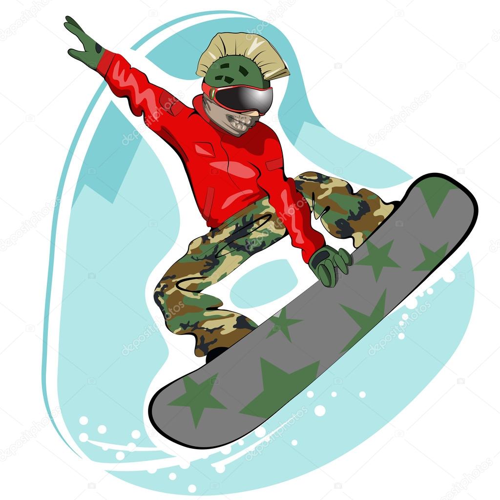 Vector illustration of cool snowboarder jumping