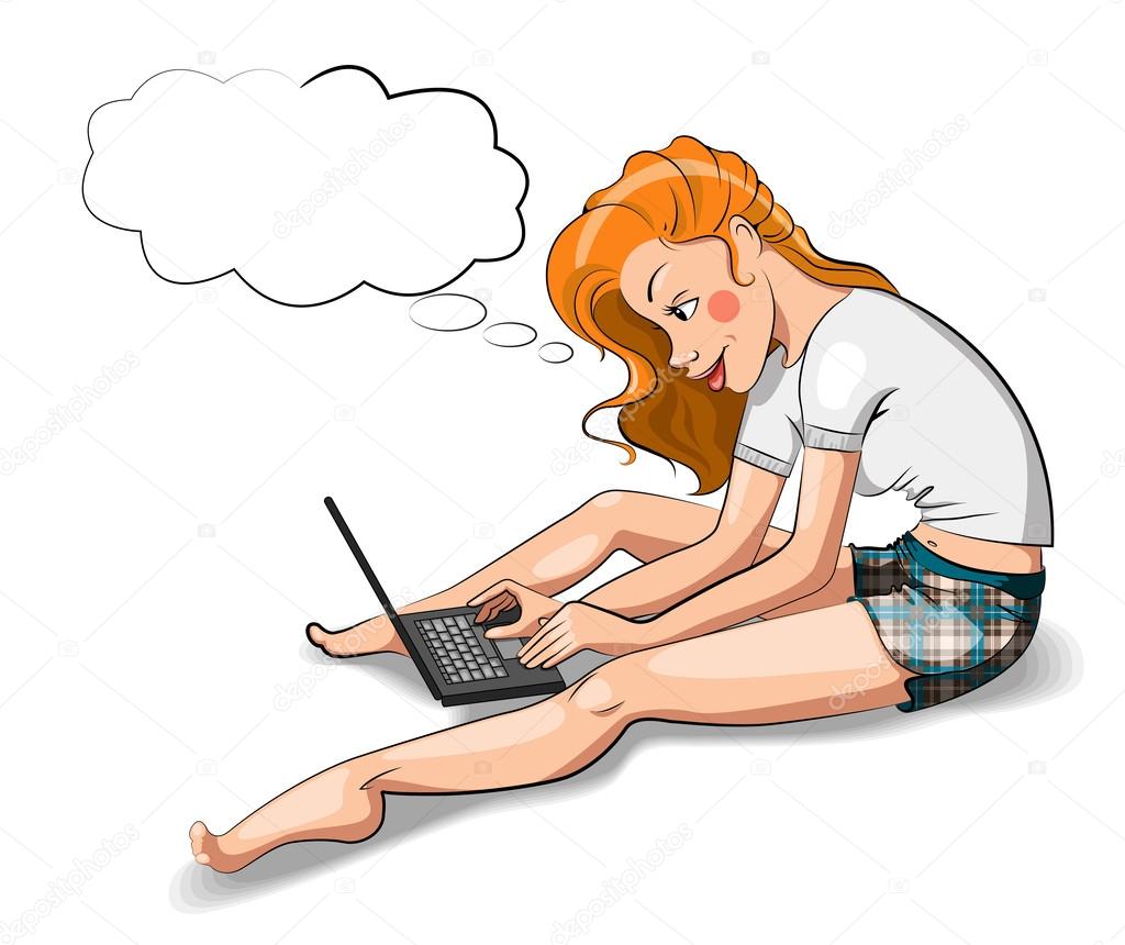 Attractive blonde woman with computer