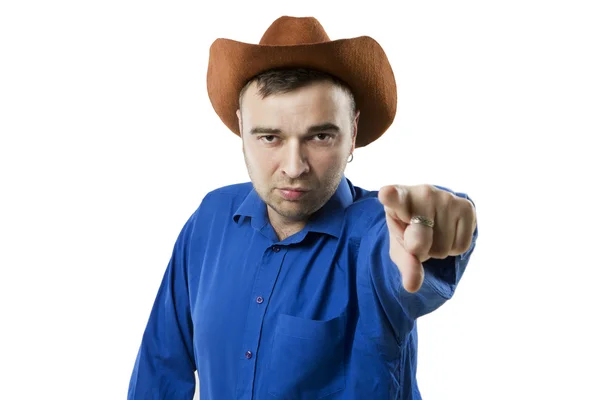 Farmer points a finger at the camera — Stock Photo, Image