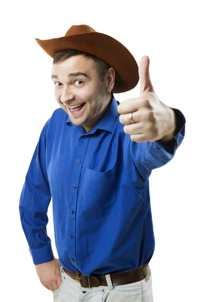 Cowboy feliz como polegar para cima — Fotografia de Stock