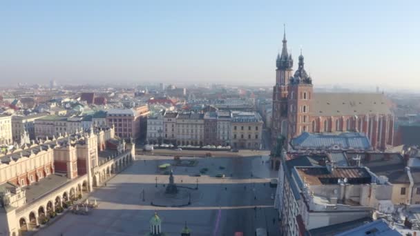 Krakow Polonya Pazar Meydanı Eski Kasaba Havadan Çekilmiş Görüntüler Kamera — Stok video
