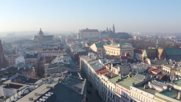 Ciudad Vieja Cracovia Metraje Vídeo Aéreo Cámara Mueve Sobre Los — Vídeo de stock