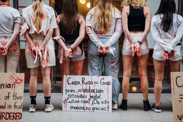 2022 Барселона Іспанія Каса Русь Протести Українських Активістів Проти Зґвалтування — стокове фото