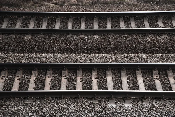 Double railway track with texture gravel — Stock Photo, Image